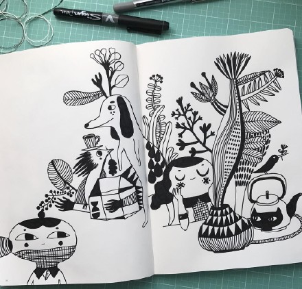 黑白插画手绘动漫,黑白插画