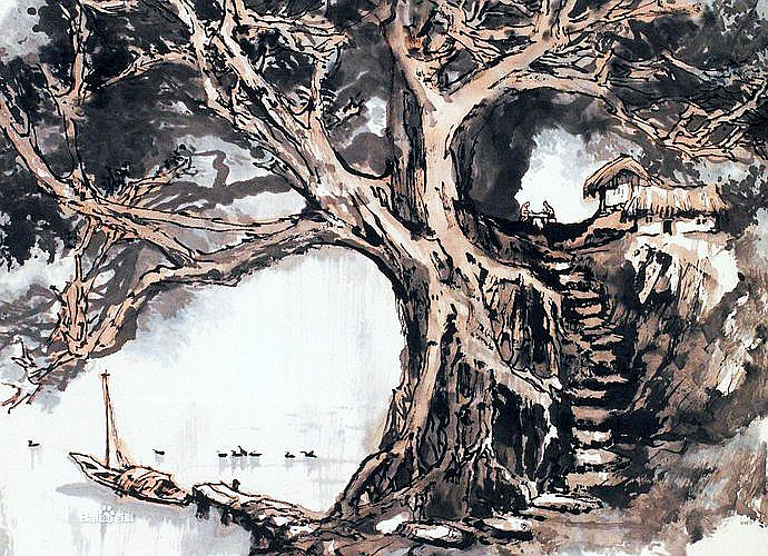 古香古色山水画,岭南风景国画