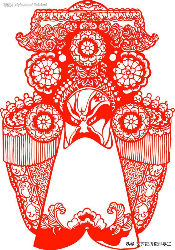 民俗剪纸戏曲脸谱剪纸图案欣赏,花旦脸谱简笔画简单又好看剪纸