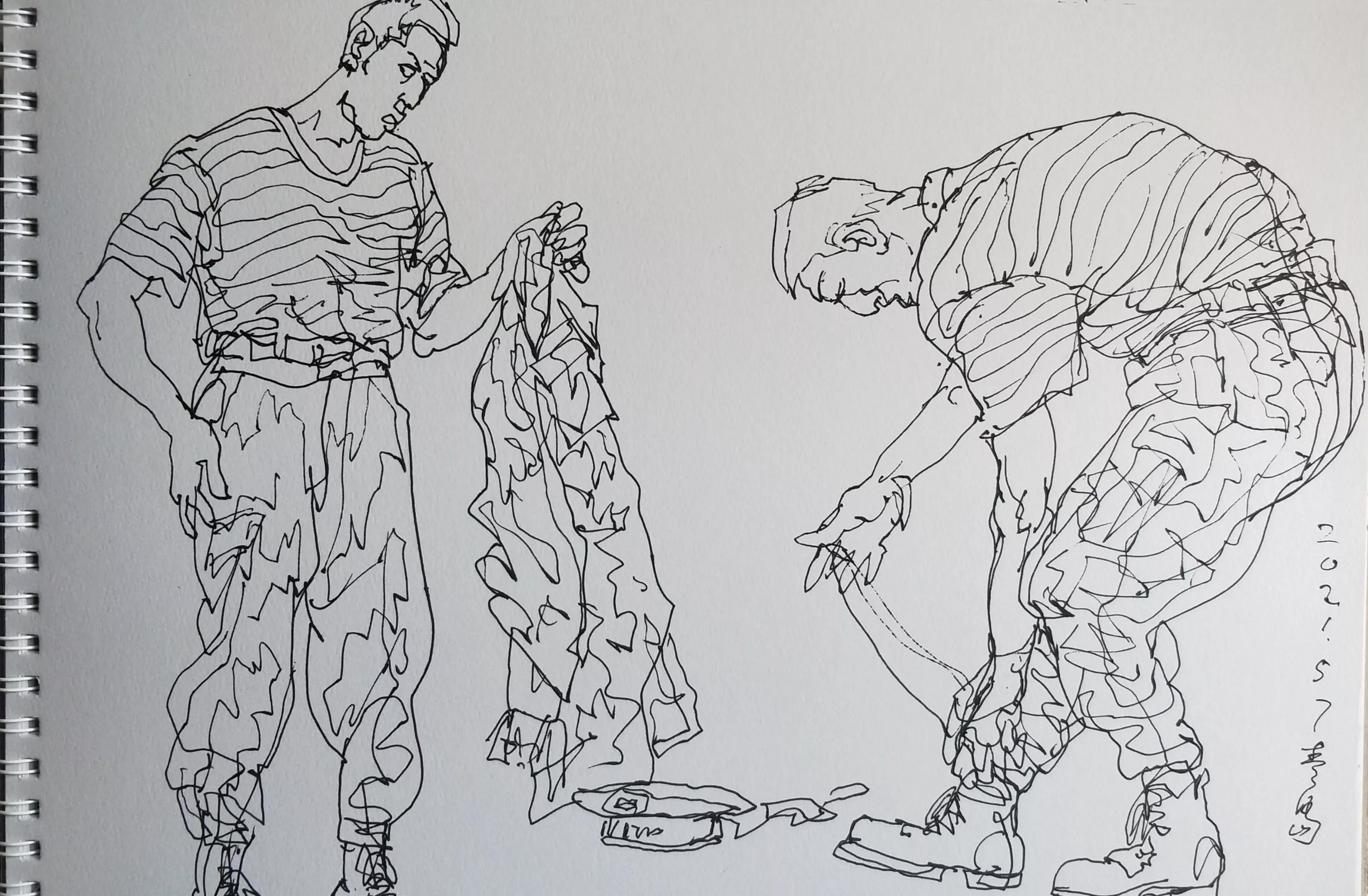 吴建科人物画欣赏,画兵人速写