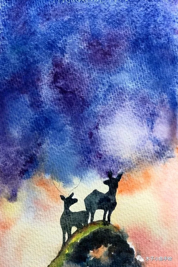 星空鹿水彩画画法,星空鹿水彩画教学