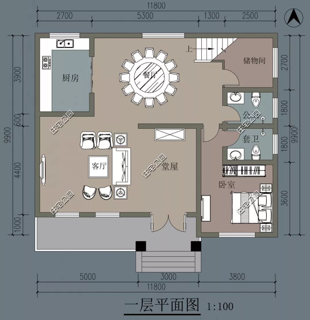 欧式别墅一层农村自建房带阳光房,面宽10米农村二层别墅