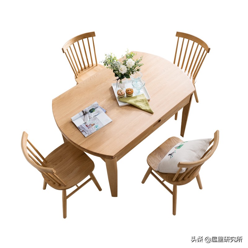 小户型餐边柜圆餐桌椅一体组合,北欧实木餐桌椅组合家用小户型