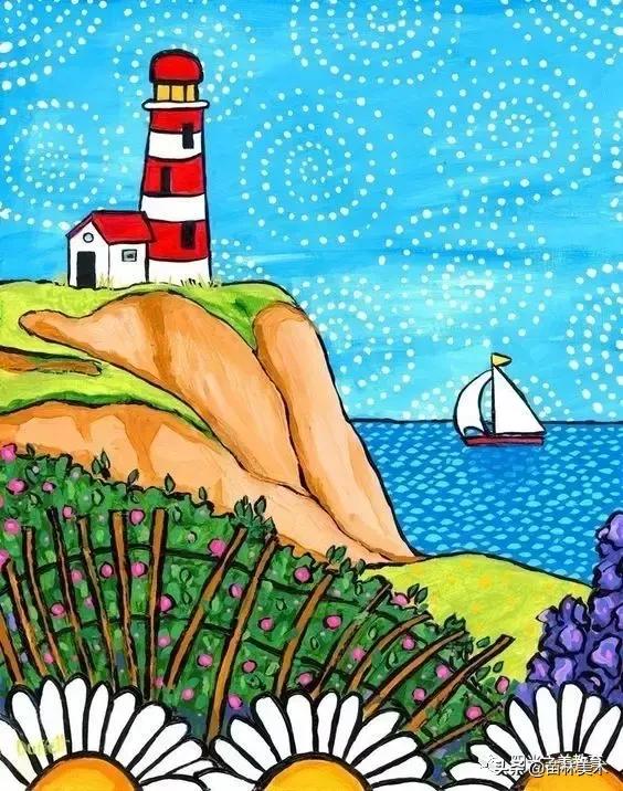 水粉作品风景清新,清凉一夏的水粉作品