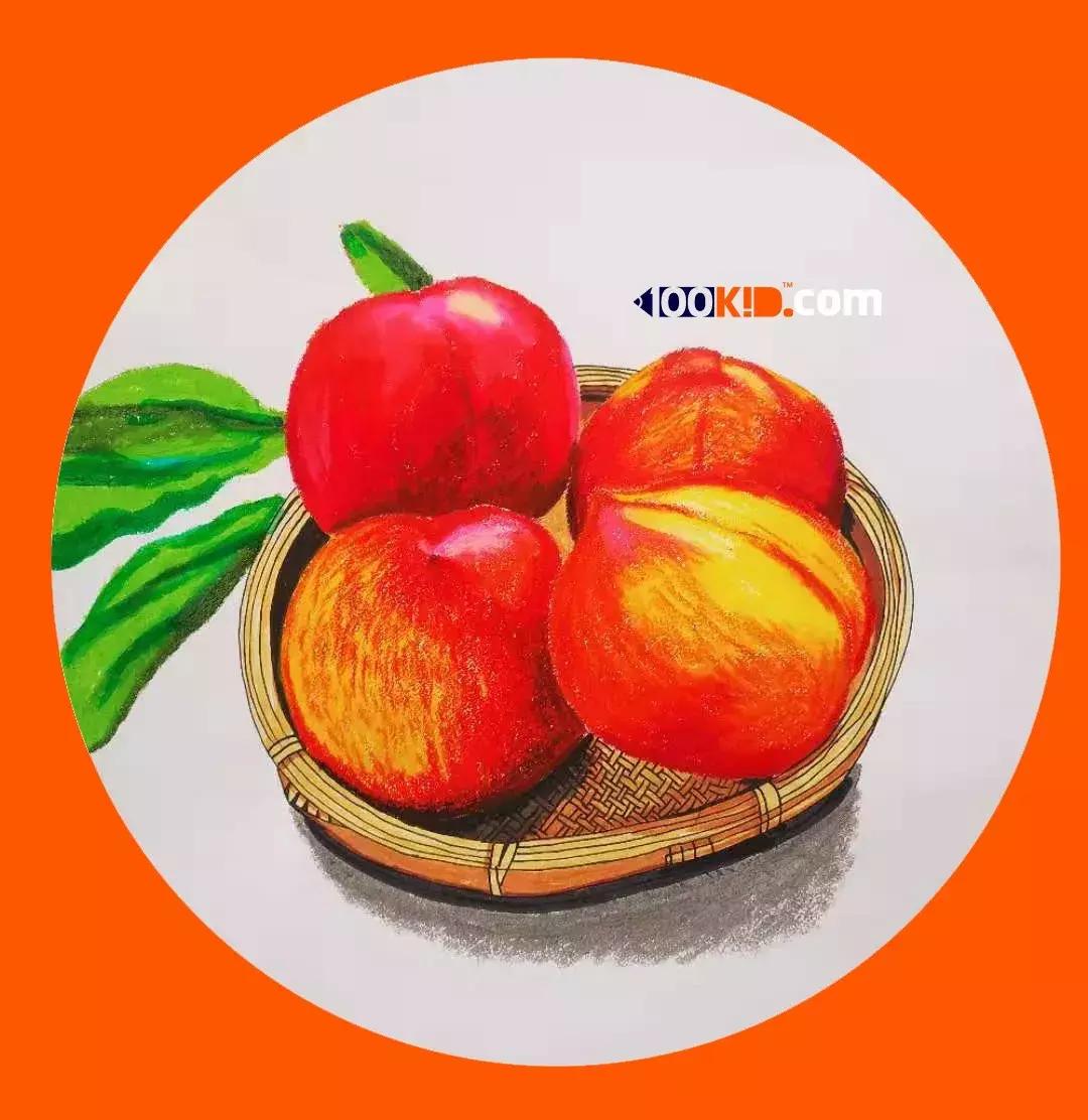 用油画棒画桃子教程,迷你桃子的油画棒教程