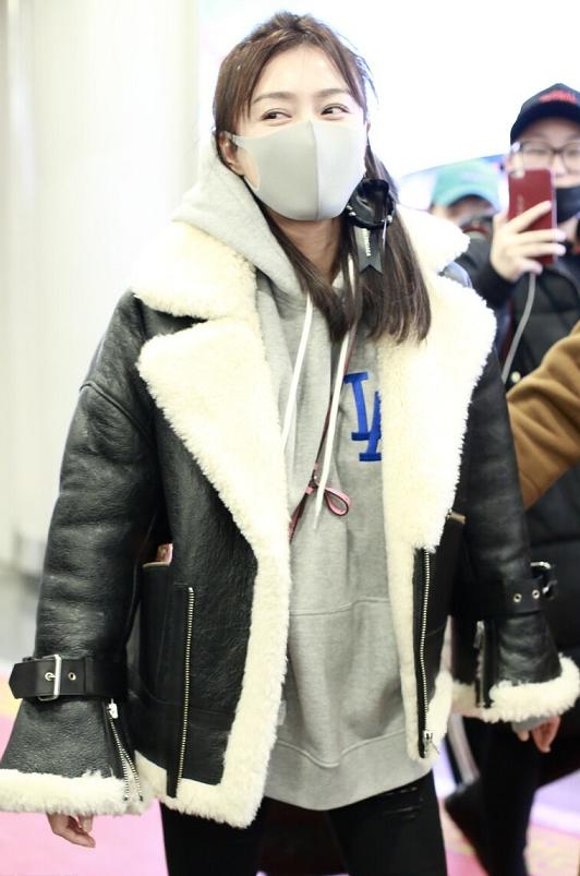 秦岚花少同款羊羔毛外套,秦岚同款穿搭冬季打底衫