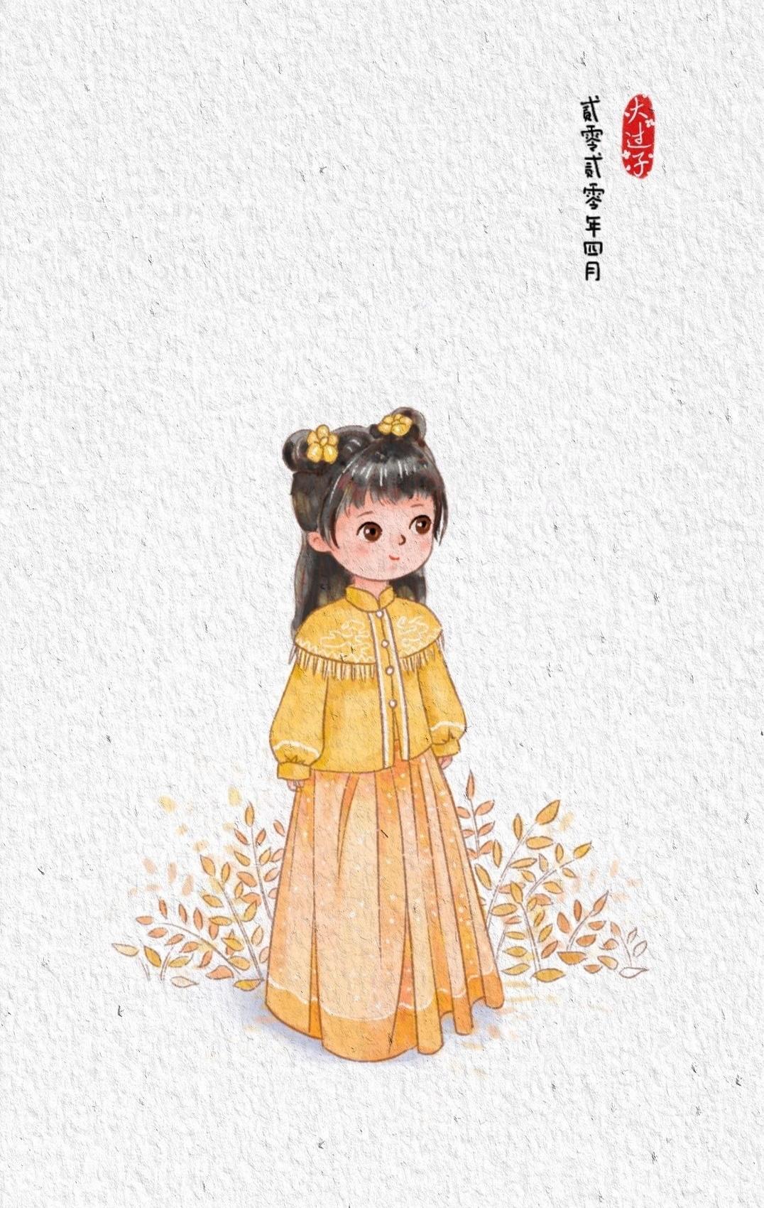 q版汉服插画教程,古风汉服美人插画q版