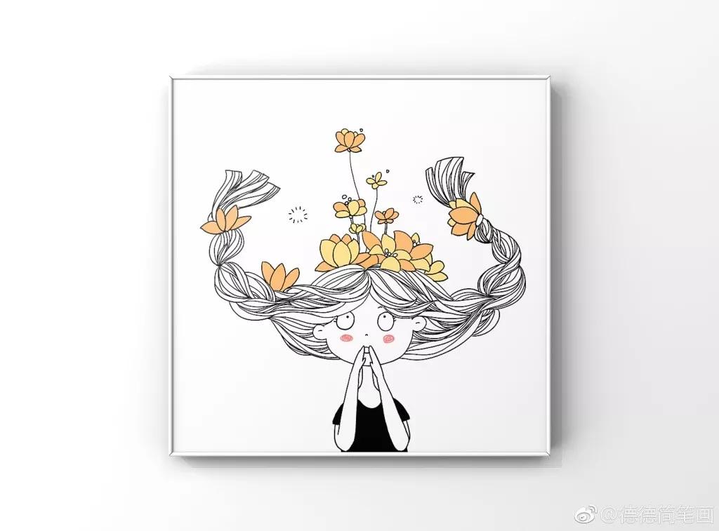 简单清新花卉的简笔画图片大全,唐老鸭简笔画可爱清新小女孩