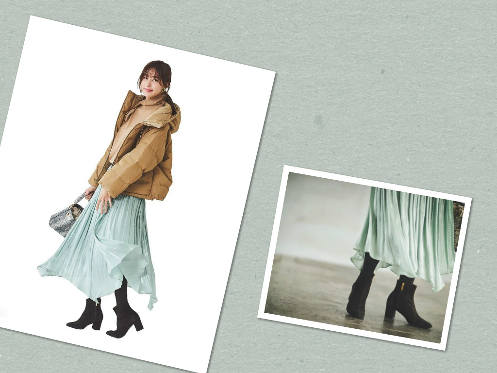 高领毛衣裙穿搭中长款,褶皱裙羽绒服穿搭