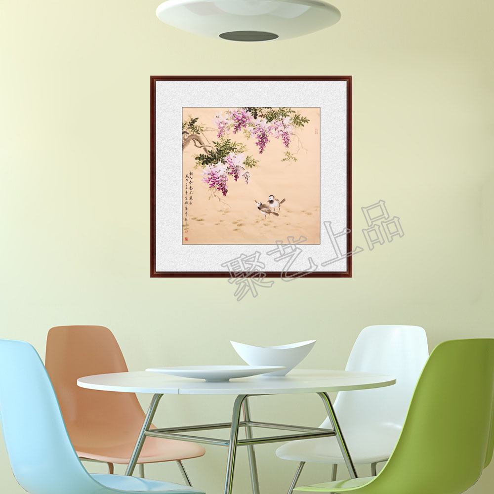 国画花开富贵寓意,紫气东来紫藤客厅挂画寓意