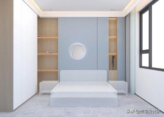 卧室床头单边柱子背景墙效果图,床头旁边有凸起柱子设计