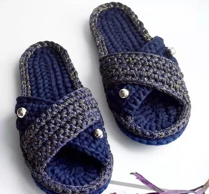 钩拖鞋边上编织教程,布条钩织拖鞋的全过程