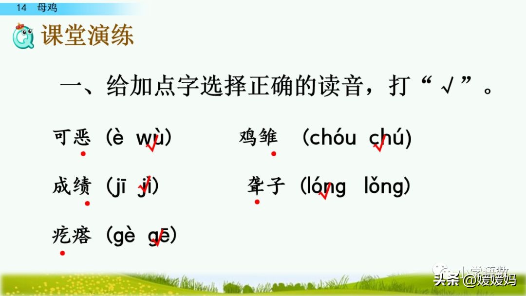 四年级下册第13课小练笔仿写母鸡,四年级下册14课母鸡的预习完整版