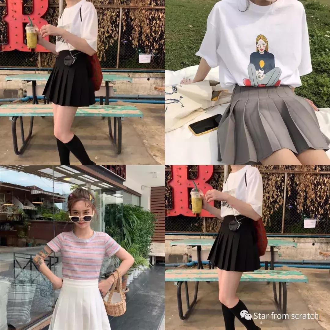 韩系穿搭百褶裙搭配裤子,白色百褶裙女团风穿搭