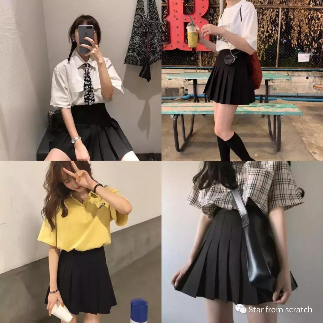 韩系穿搭百褶裙搭配裤子,白色百褶裙女团风穿搭