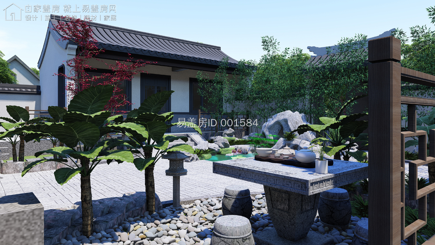 农村现代5套单层三合院,15米宽20米长中式合院图纸