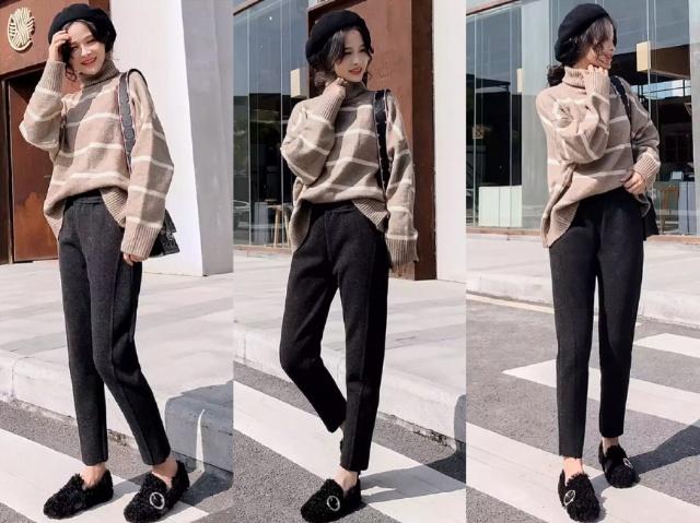 今年流行小脚裤时髦暖和又显瘦,休闲裤子显瘦小脚裤穿到哪好看