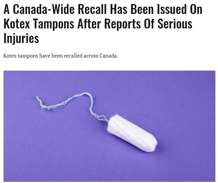 卫生棉条能杀人?!加拿大16岁少女生理期丧命!Kotex卫生棉紧急召回!