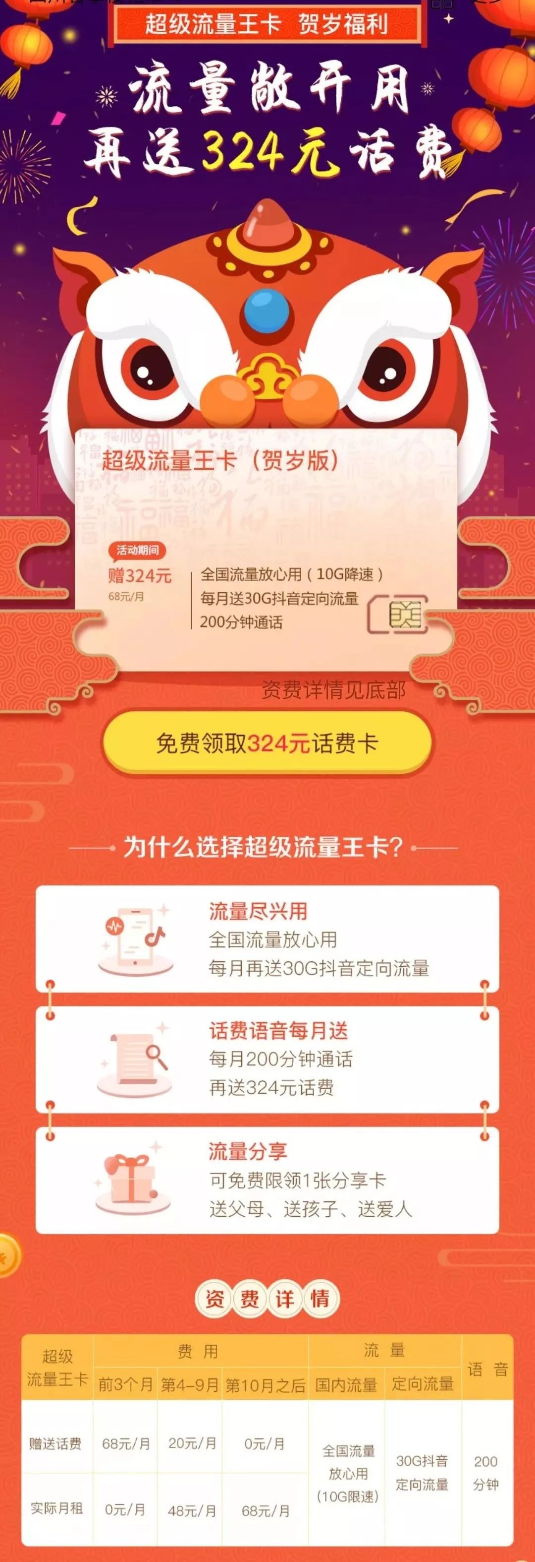 激活赠20元话费享6g通用流量,免费送联通流量卡100元话费