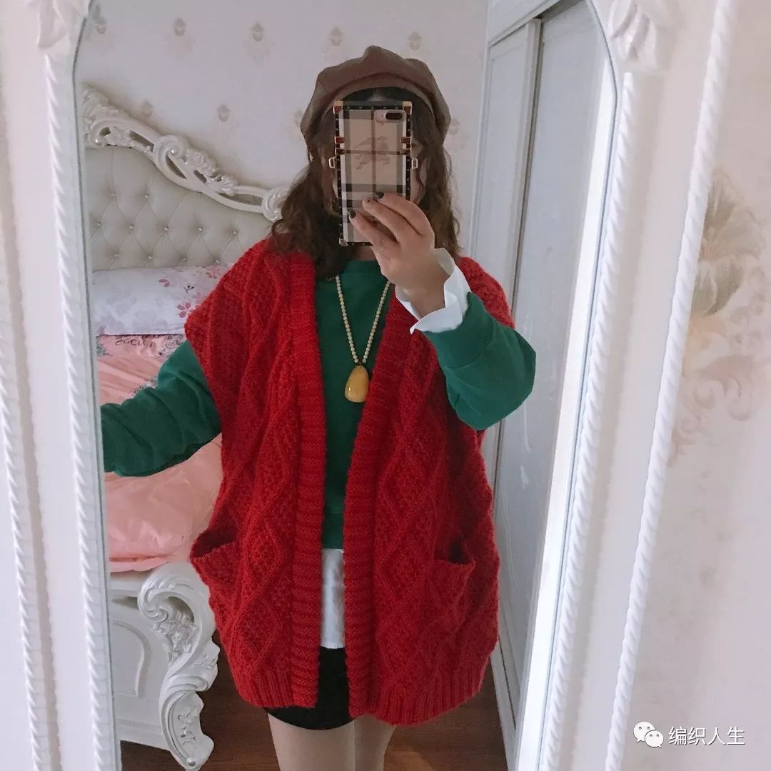 棒针手工粗线正肩毛衣女款,棒针编织v字领蝙蝠毛衣穿上显胖