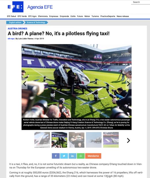 亿航载人飞行器欧洲,亿航国外飞行