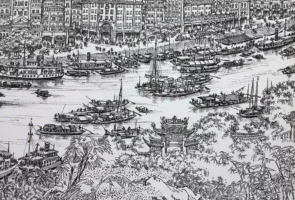 骑楼老街美景图,骑楼手绘图