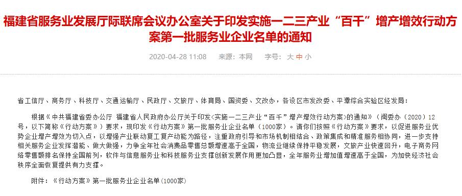 福建服务业企业数量排名,福建八项行动实施方案