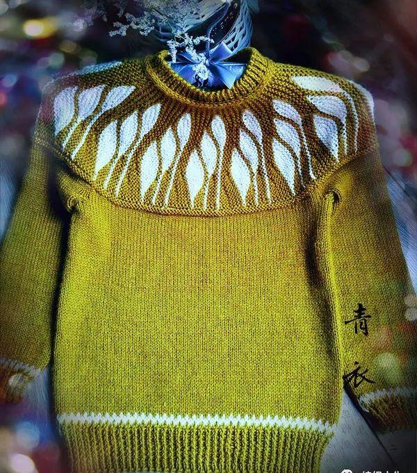 藏蓝色慵懒风羊毛棒针套头毛衣,儿童毛衣棒针编织教程图解