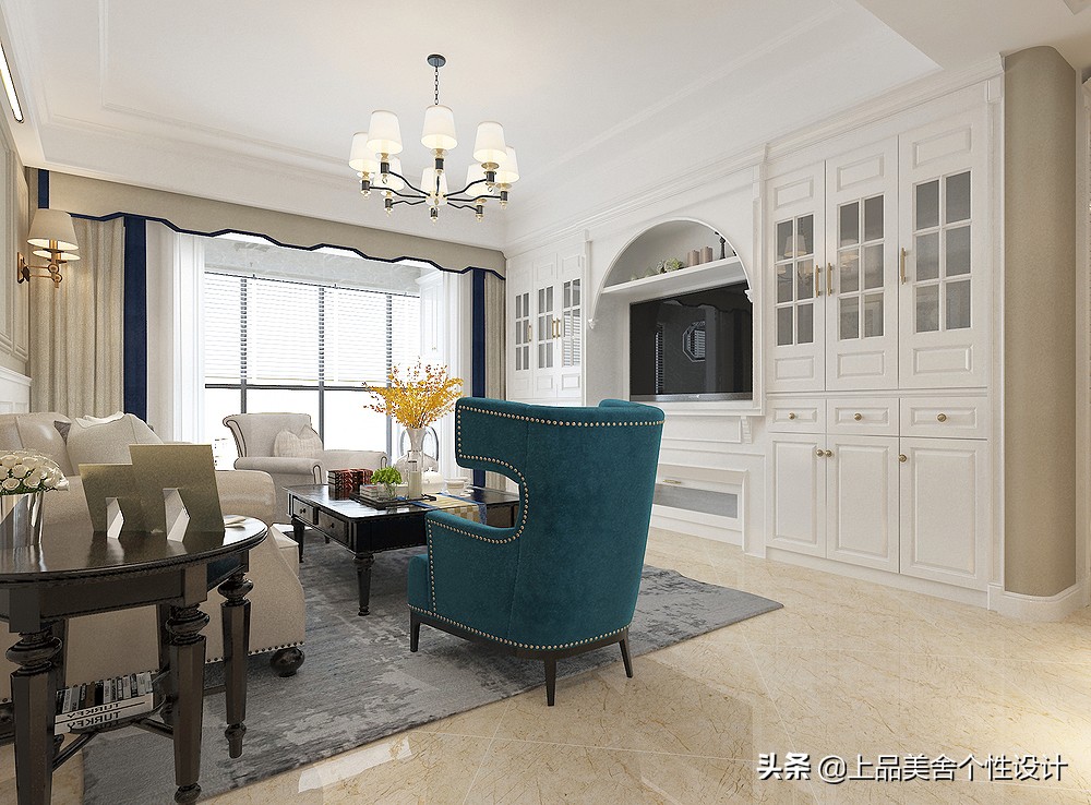 118平米美式风格，整面墙的电视柜大大提升了收纳空间