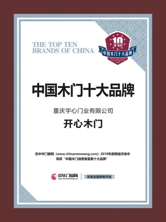 中国木门十大品牌开心木门,开心木门荣获十大品牌