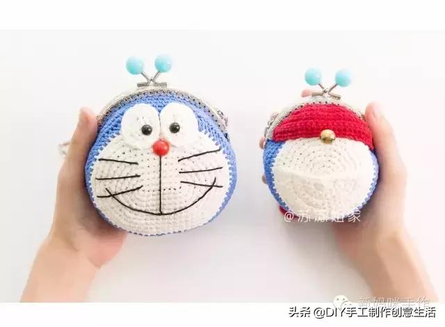 钩编的口金包零钱包：蓝胖子、叮当猫、机器猫，有详细教程
