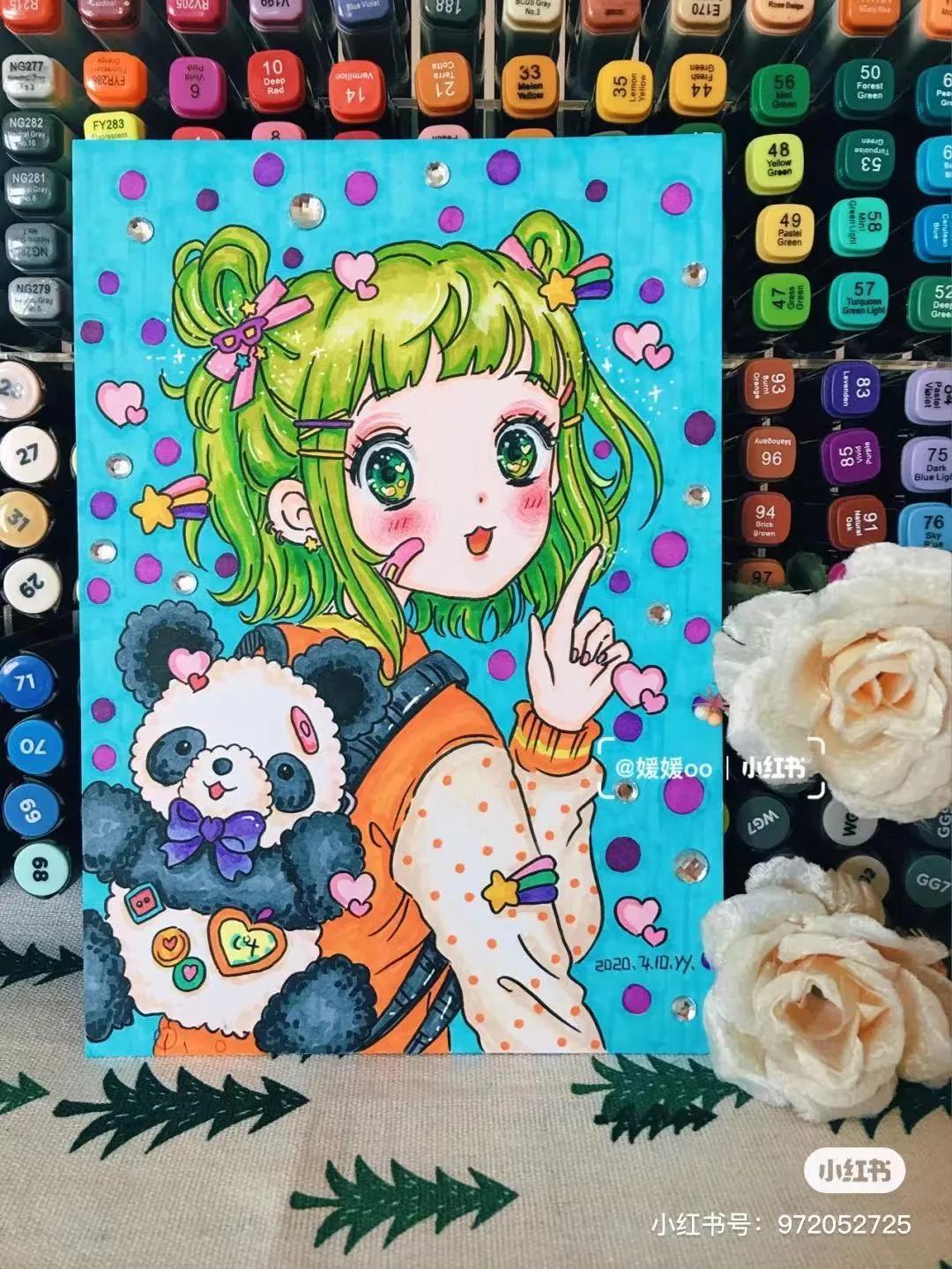 色彩缤纷的马克笔装饰画,60色的马克笔画简单的动漫画