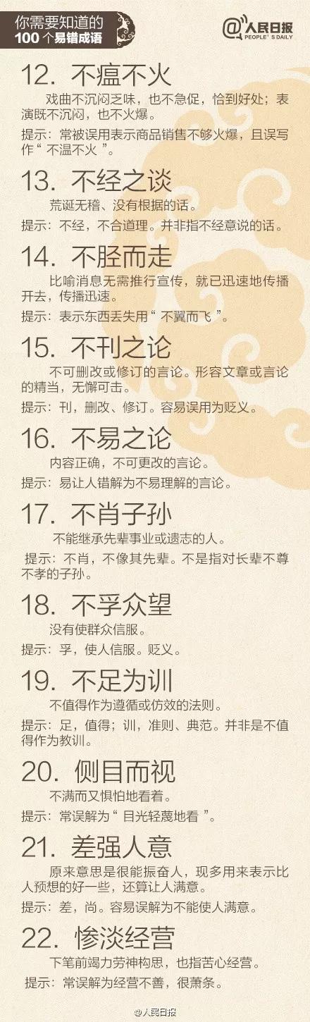 人民日报100个易错字,人民日报易错成语