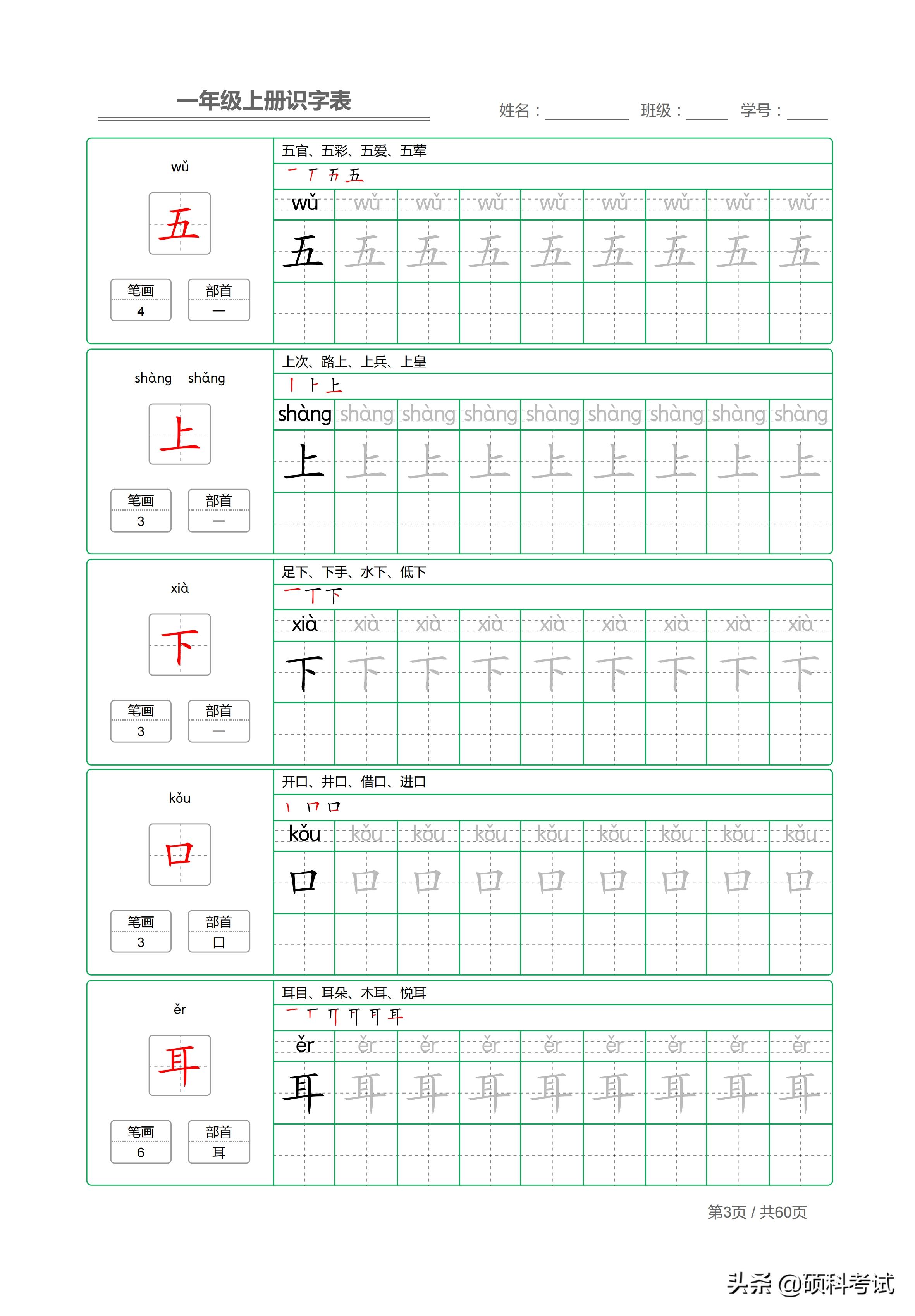 部编版一年级上册生字表笔画,一年级上册字帖人教版带笔顺拼音