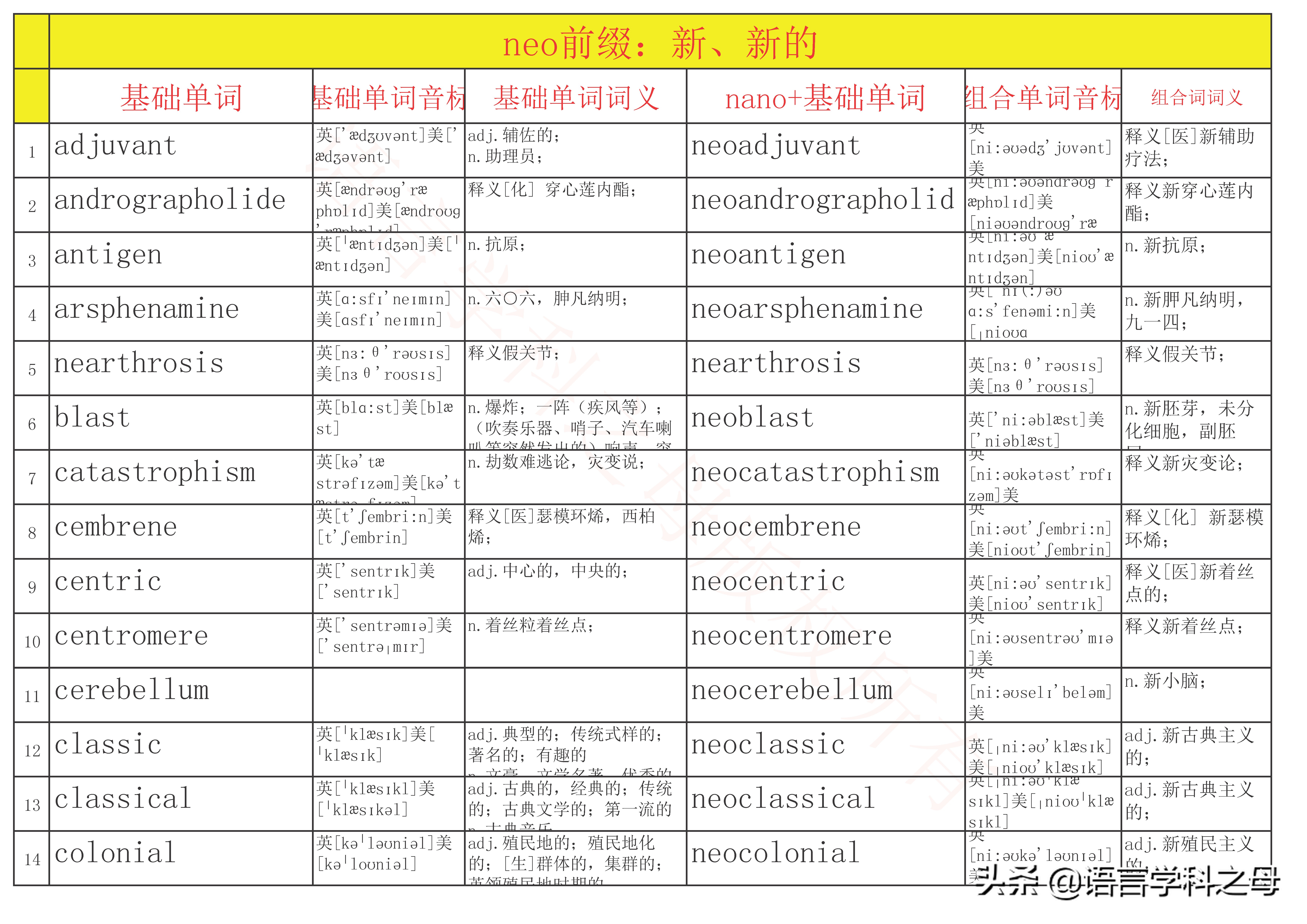 含有neo的单词,常用的单词前缀