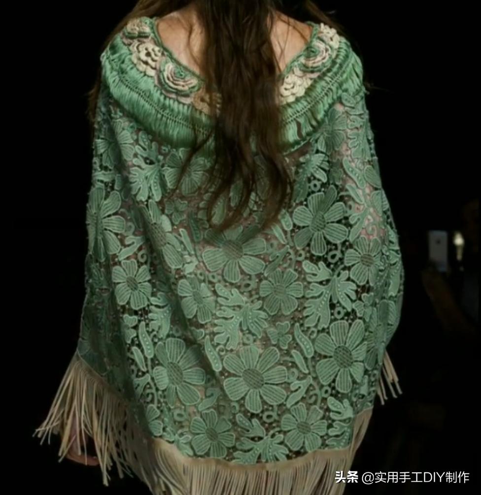 彩色蕾丝钩织披肩拼接花,晓夏手工钩编扇形花披肩