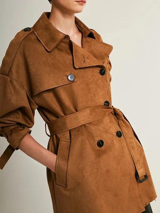 风衣英伦风短款麂皮,英伦经典格子风衣