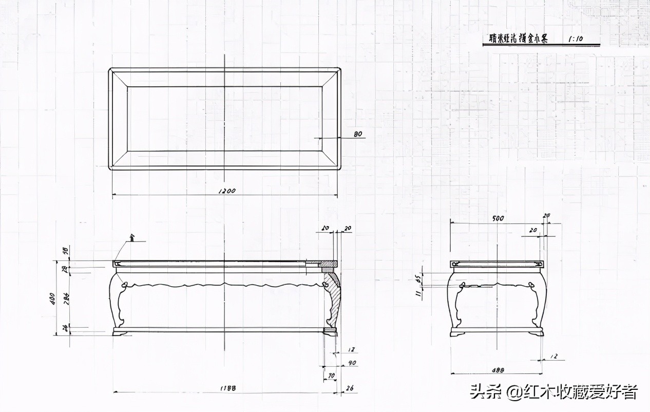 中国传统家具手绘三视图,古典家具设计图纸