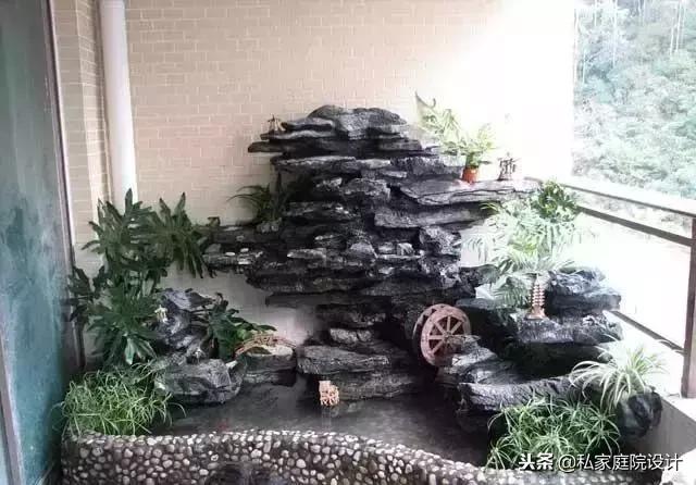 一米宽的阳台怎么设计鱼池假山,上海阳台流水假山鱼池景观设计