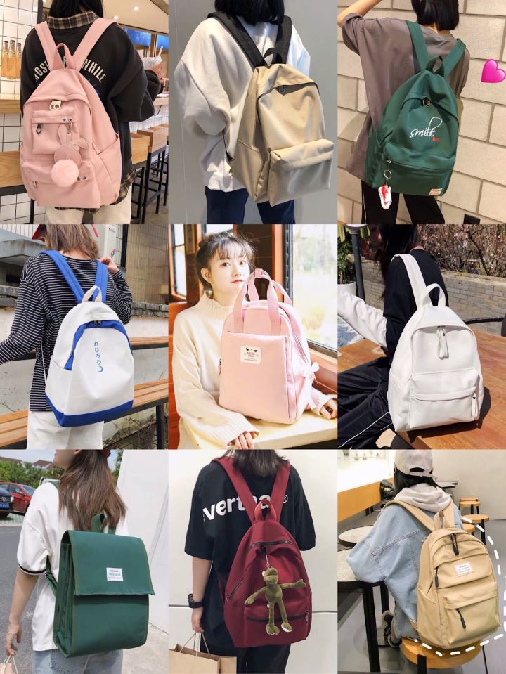 黑色抽绳双肩包出街百搭,双肩包出街推荐大学生小巧