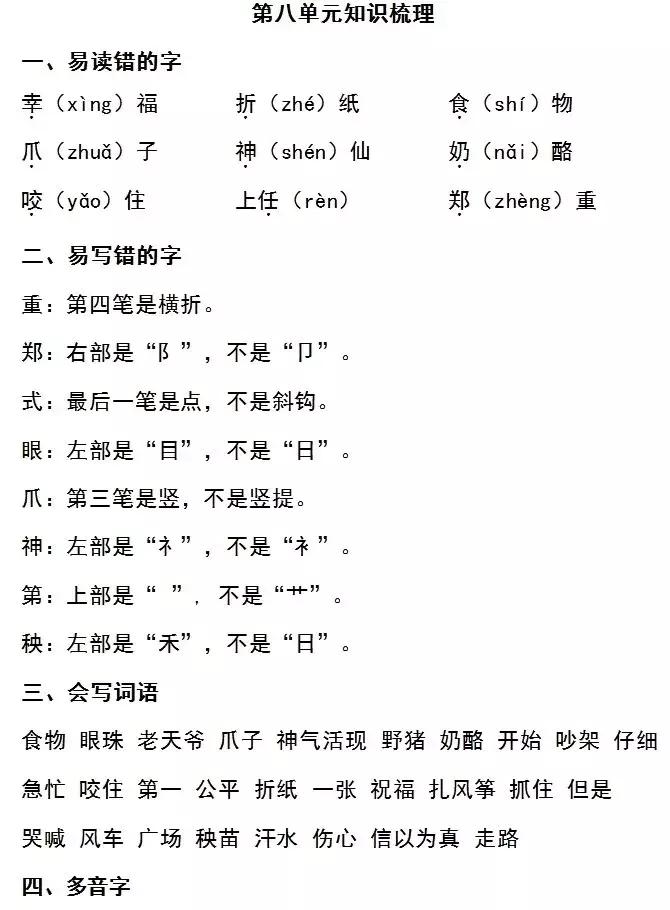 部编版语文二年级期末知识点总结,二年级语文期末复习重点必考2021