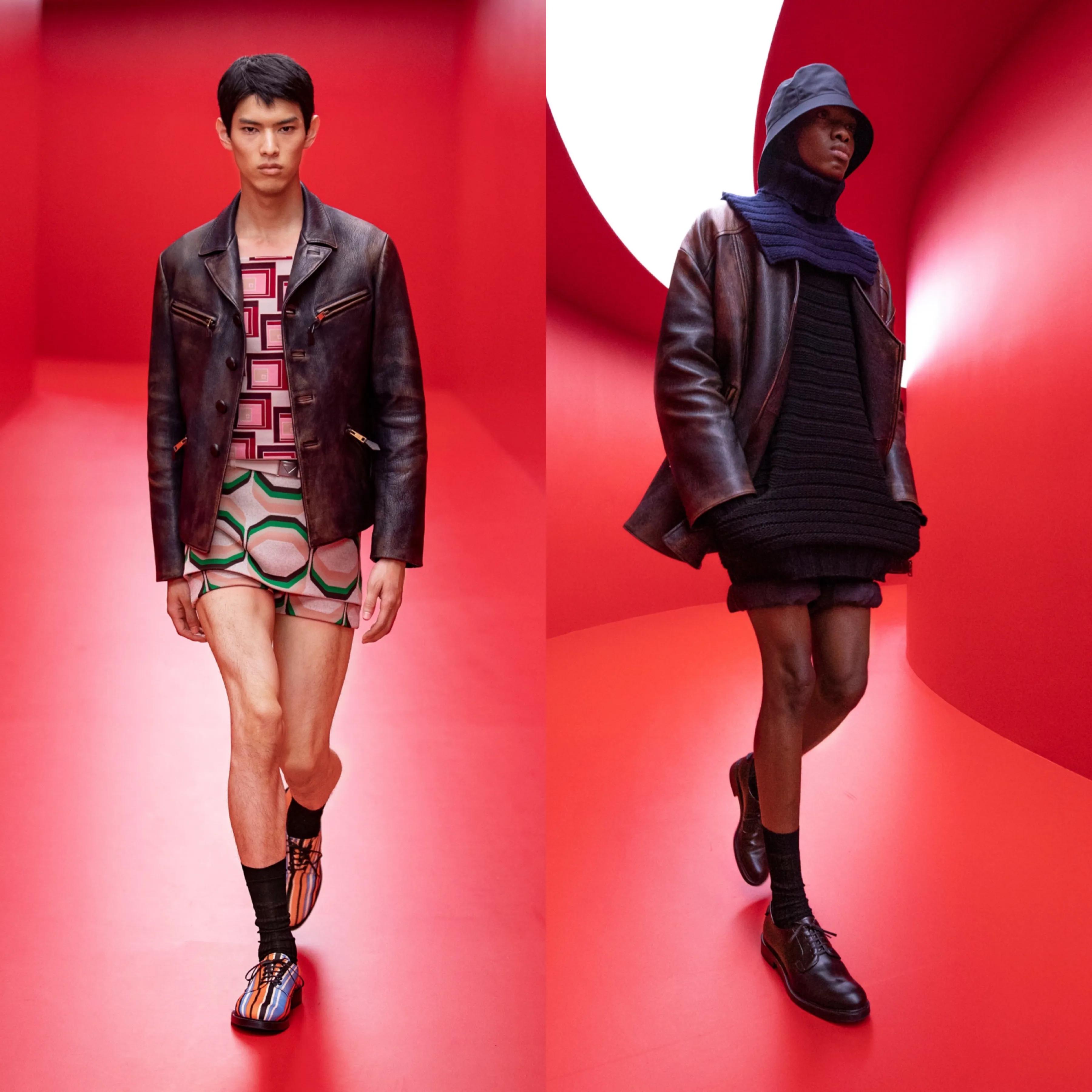 「Prada2022春夏男装」男装也内卷了，露大腿穿短裙真空上阵