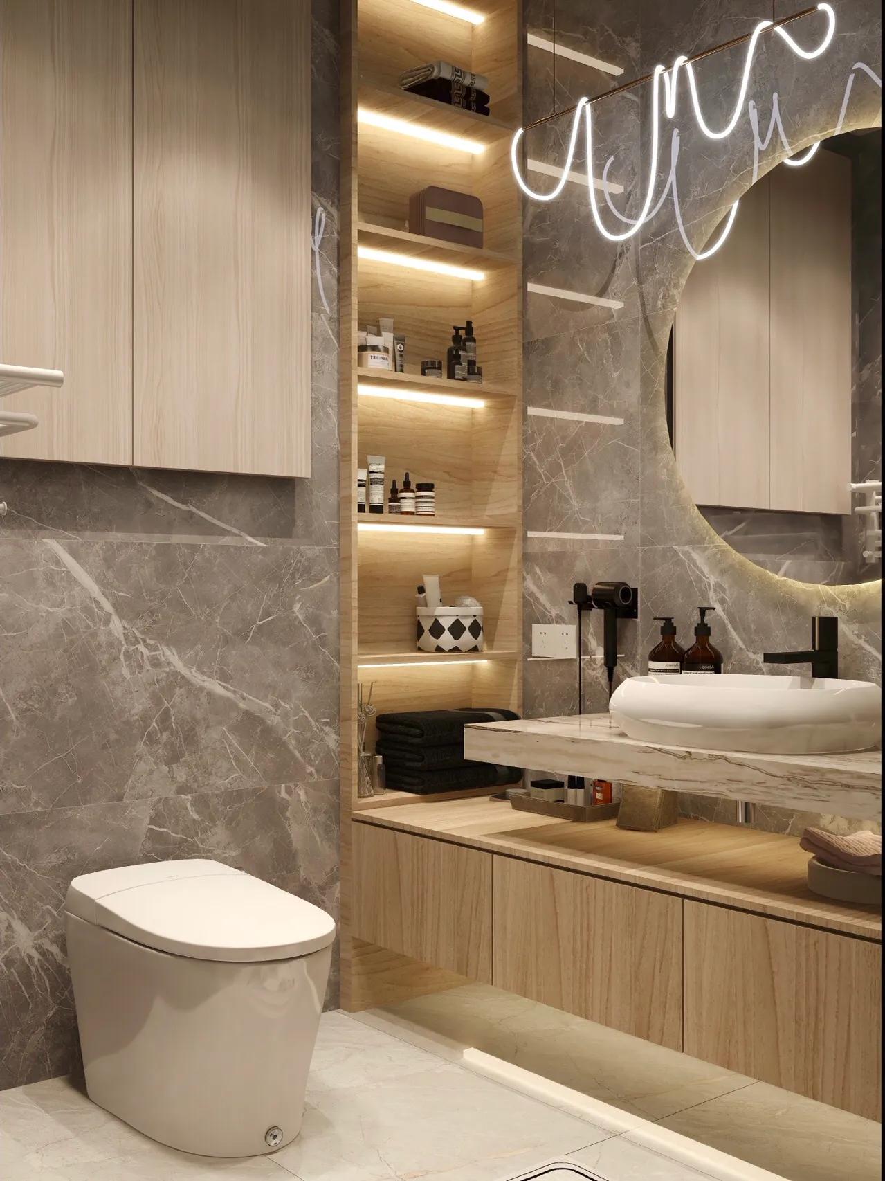 洗手间瓷砖效果图轻奢,浴室瓷砖高级搭配