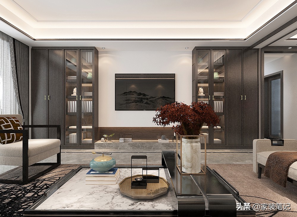 中式古典客厅阳台一体效果图,阳台装修设计中式设计