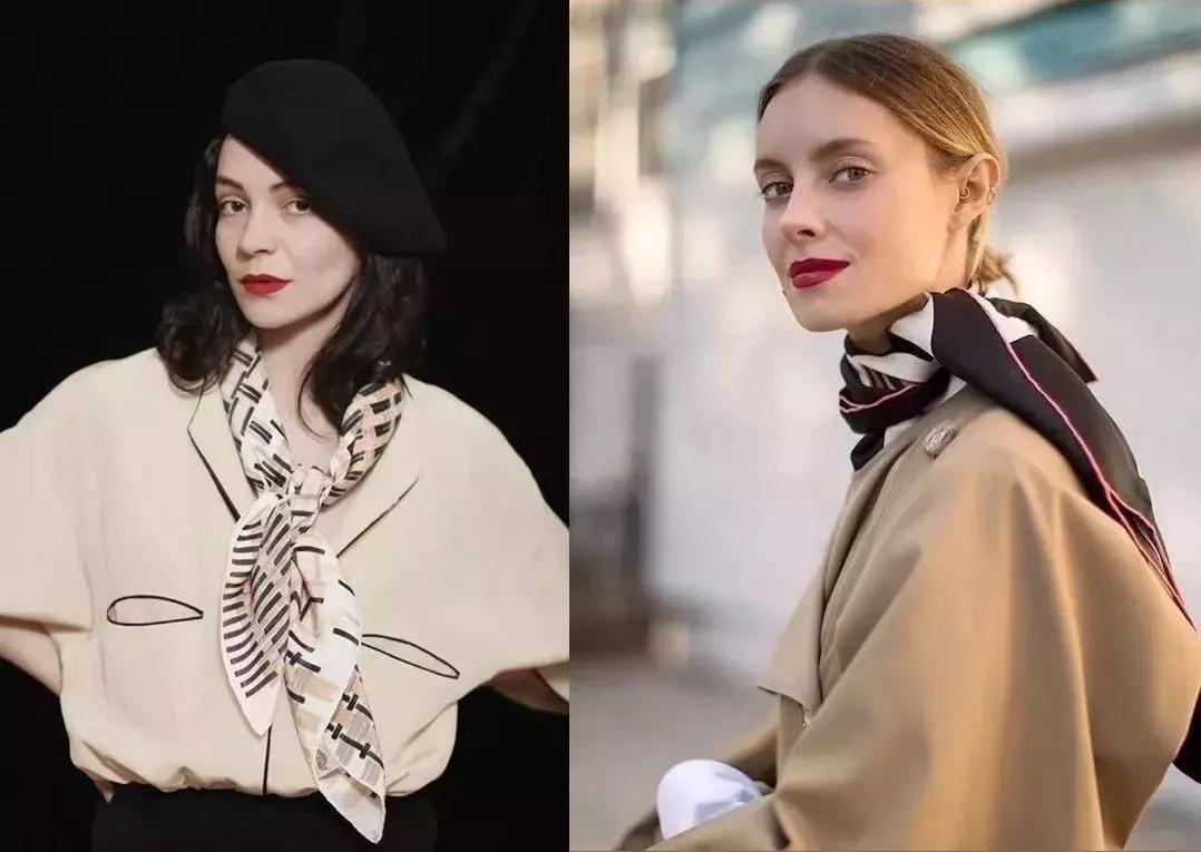 戴丝巾的气质女人,女士小丝巾气质打法