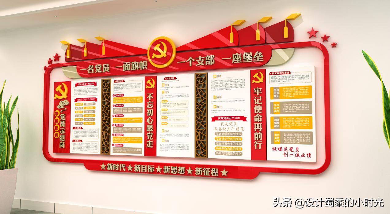 企业党建文化墙文字,大气竖版党建文化墙创意设计