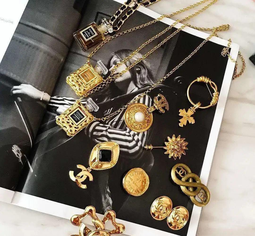 VintageChanel中古琉璃饰品,中古香奈儿双c项链