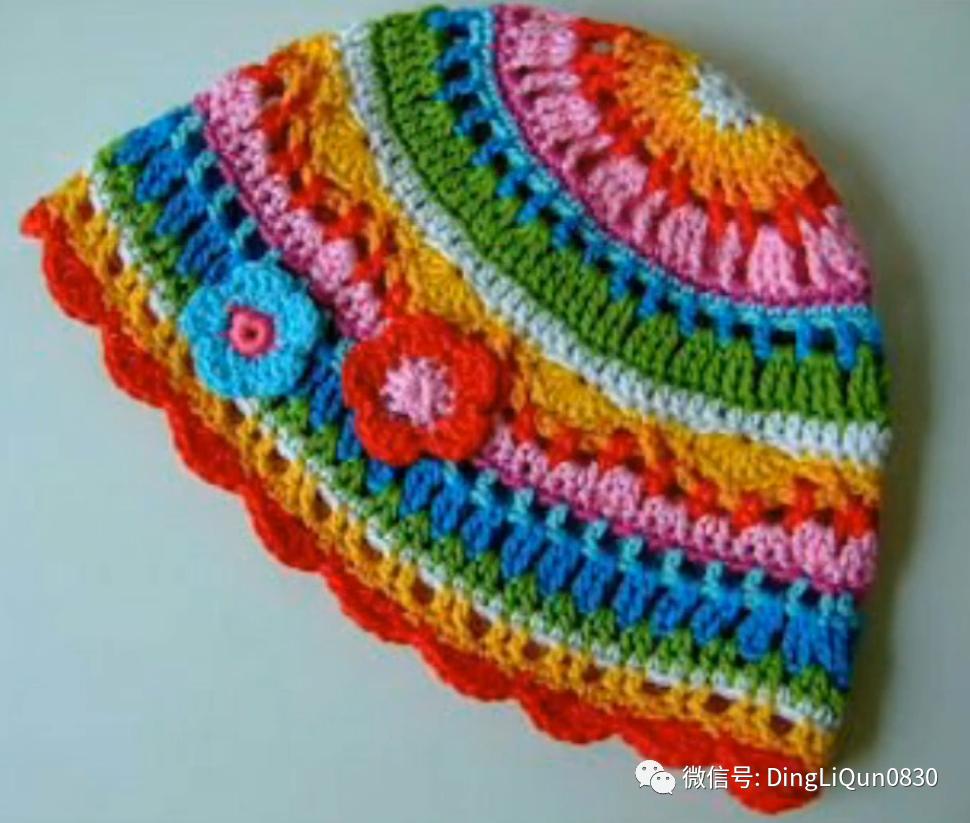 拼色帽子花样钩织教程冰丝线,双色线搭配的帽子钩织教程