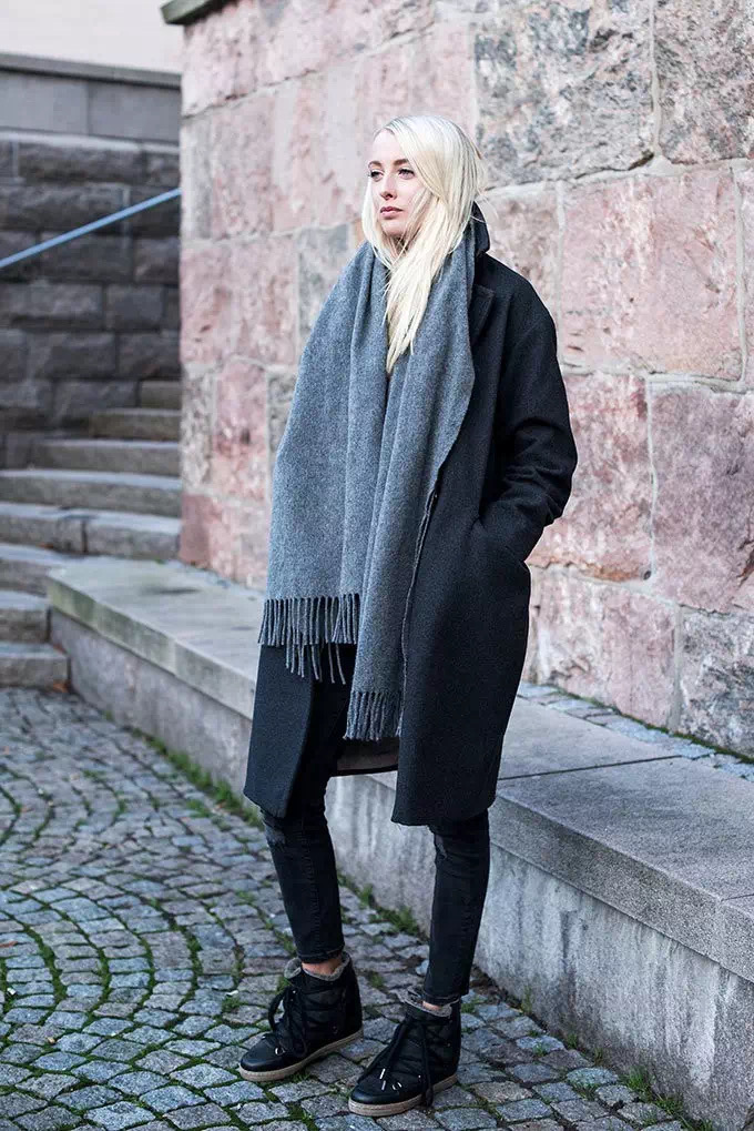 多种系法围巾女款配大衣,搭配大衣超美的一款围巾系法