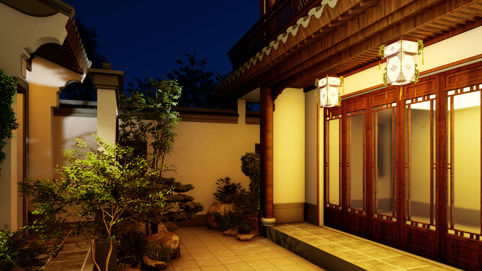 青砖四合院中式别墅户型图三层,中式合院自建房风雨连廊设计多宽